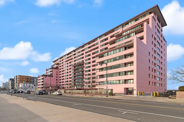 a view of a building and a street