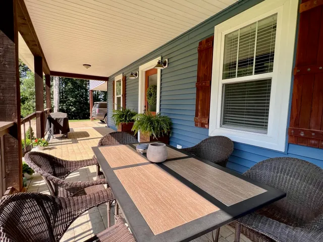 a outdoor space with patio the couches and a potted plant