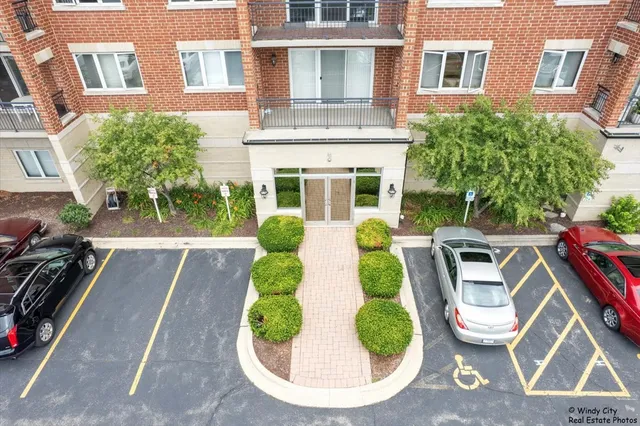 a front view of a multi story building