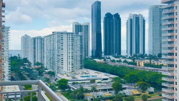 a view of a city with tall buildings