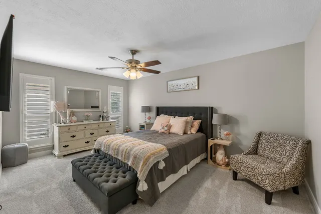 a bedroom with a bed and a couch