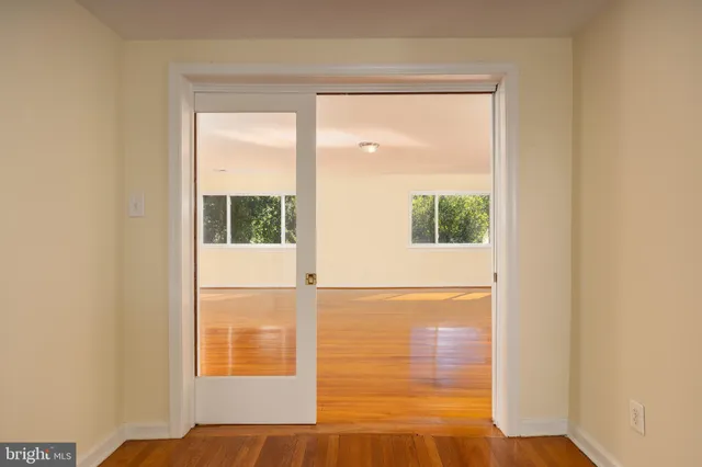a view of a room that has a window
