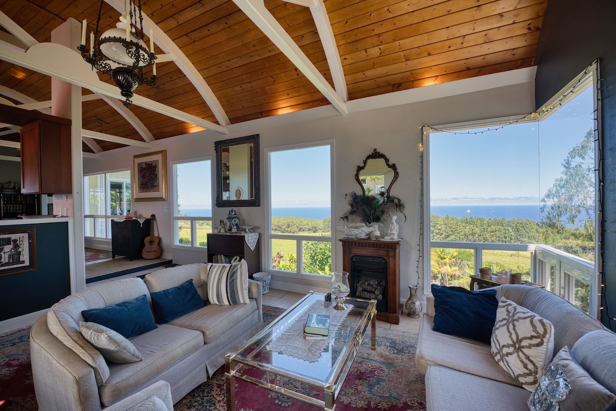 35-1655 Maulua Nui Road Papaaloa, HI 96780 - Photo 9 of 30 a living room with fireplace furniture and a large window