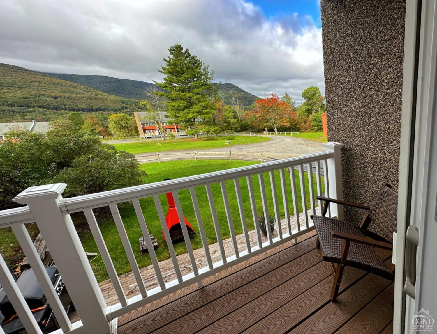 81 Scribner Hollow Road, Unit D 2 Hunter, NY 12442 - Photo 17 of 36 a view of a two chairs in the balcony