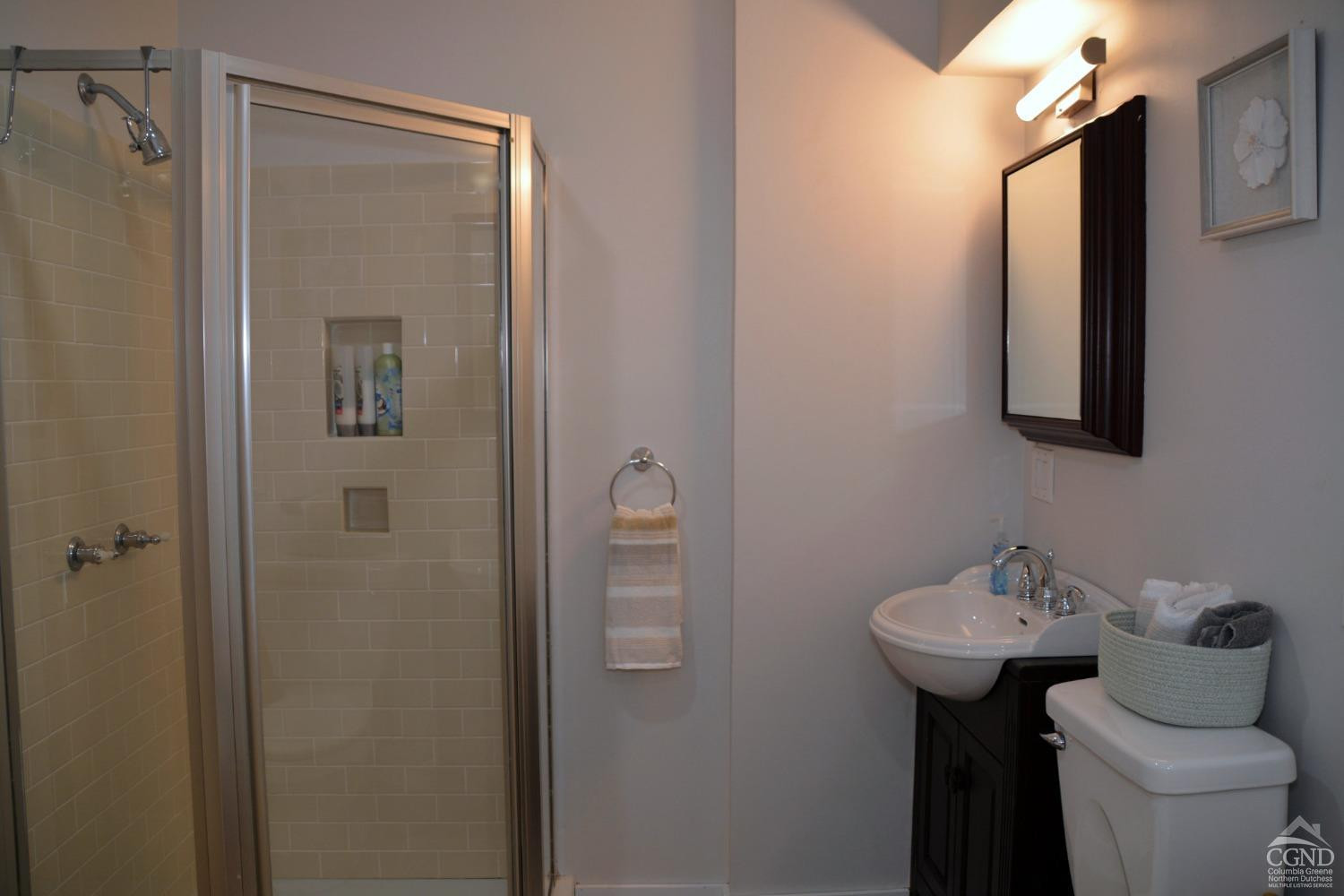 81 Scribner Hollow Road, Unit D 2 Hunter, NY 12442 - Photo 24 of 36 a bathroom with a sink toilet and shower