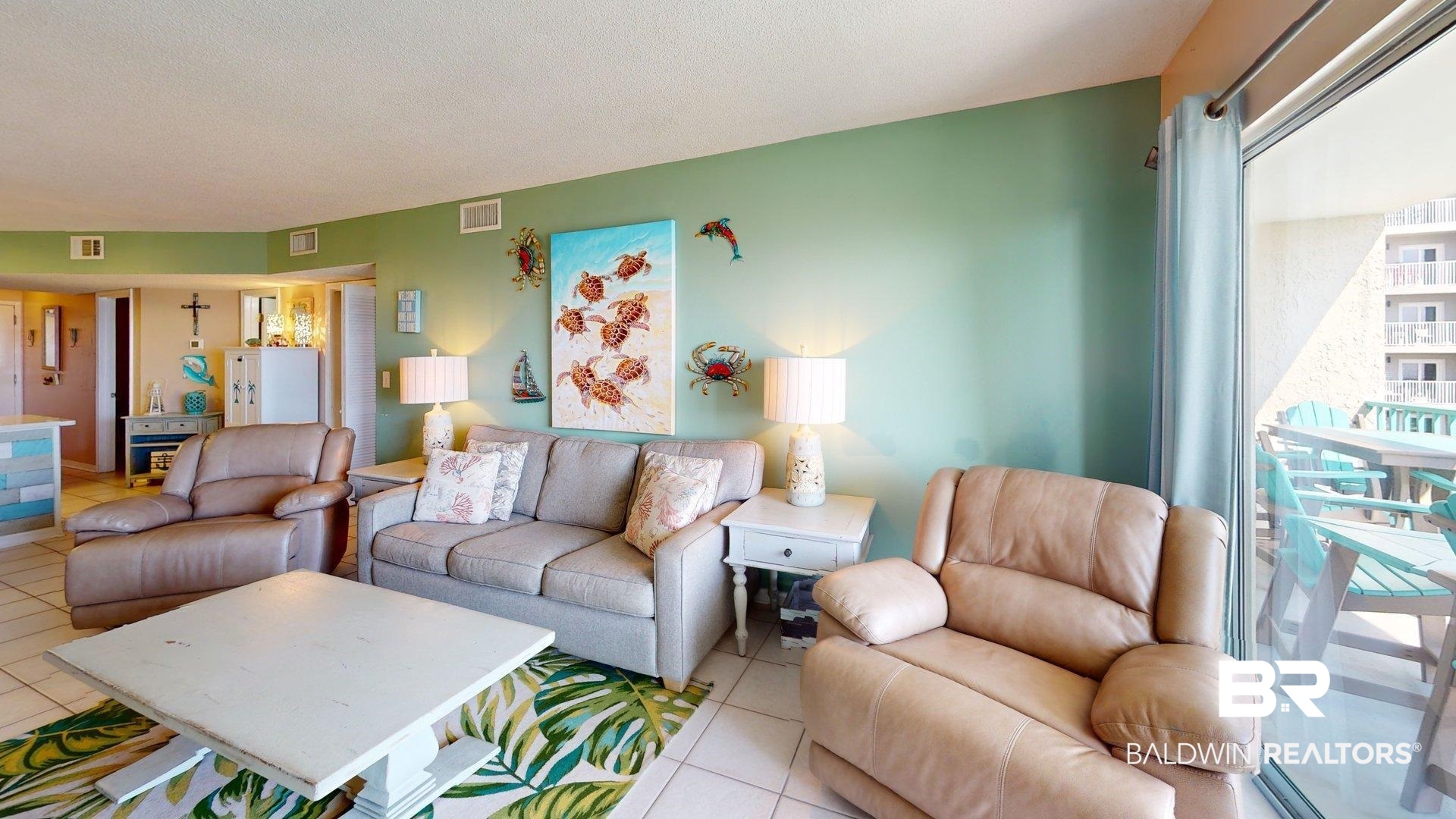 645 Plantation Road, Unit 6503 Gulf Shores, AL 36542 - Photo 11 of 53 Living area with tile patterned floors and a textured ceiling