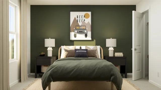 a bed room with a bed and a window