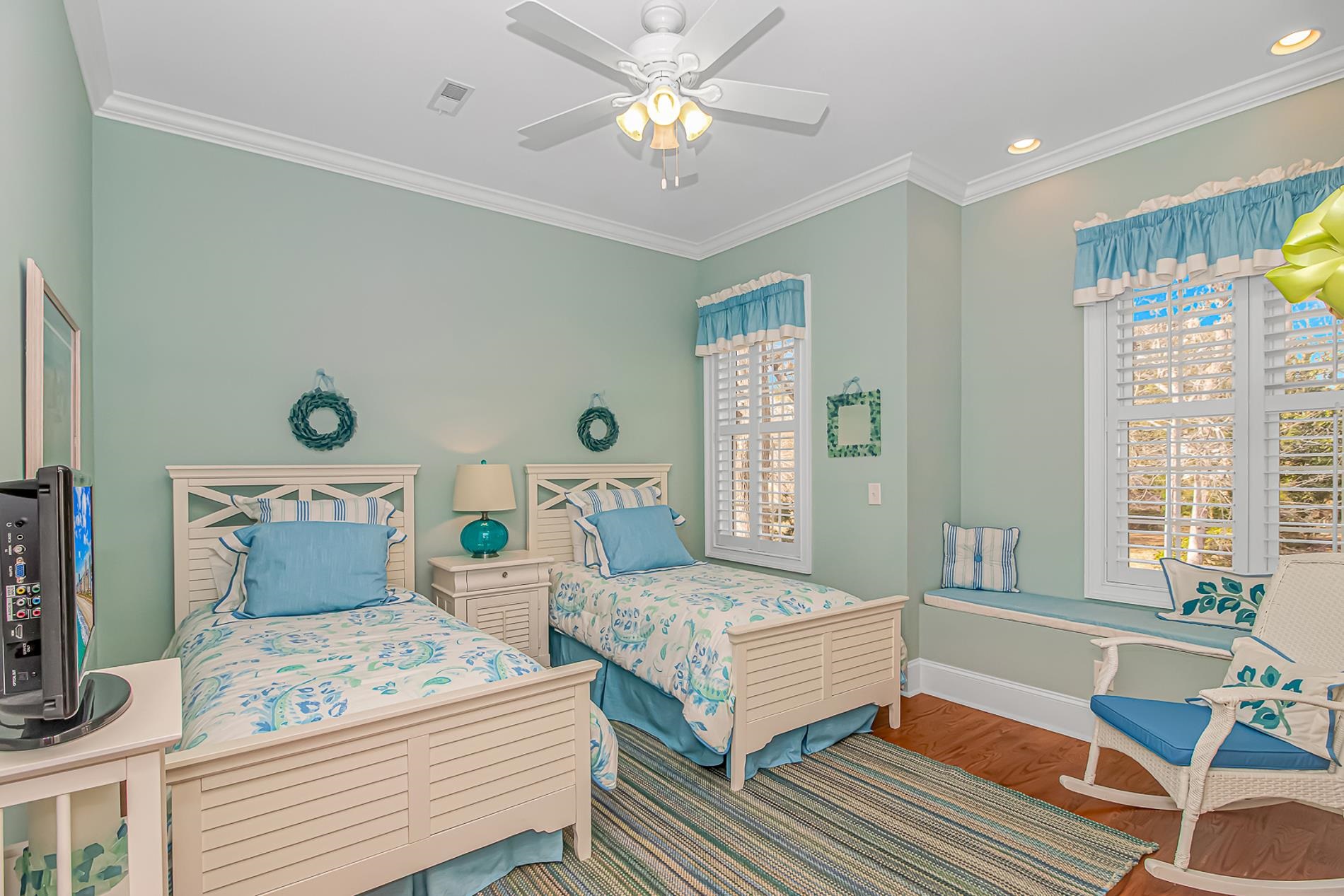 309 North Myrtle Drive Surfside Beach, SC 29575 - Photo 11 of 40 Bedroom featuring ornamental molding, wood finished floors, and ceiling fan