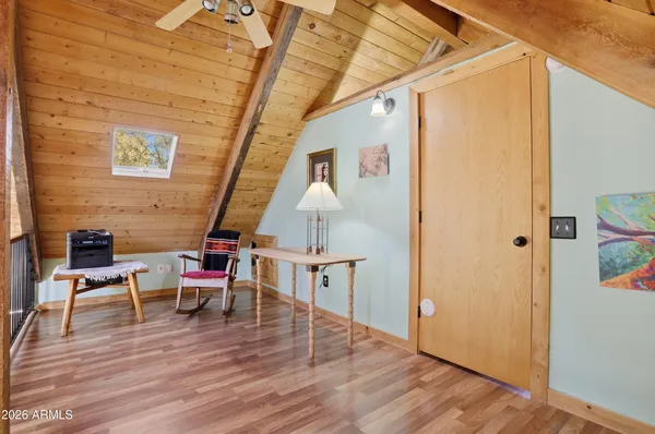 a view of dining room with wooden floor