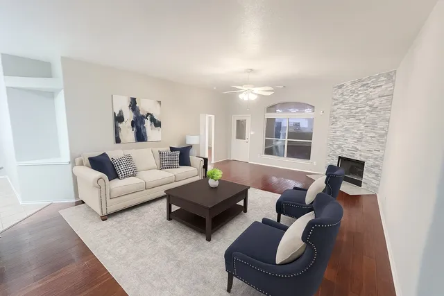 a view of an outdoor space with seating area