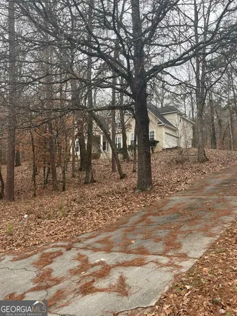 a backyard of a house with lots of trees