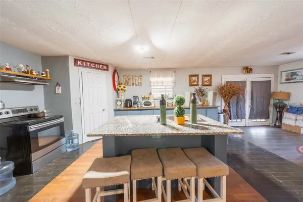 a kitchen with lots of counter top space