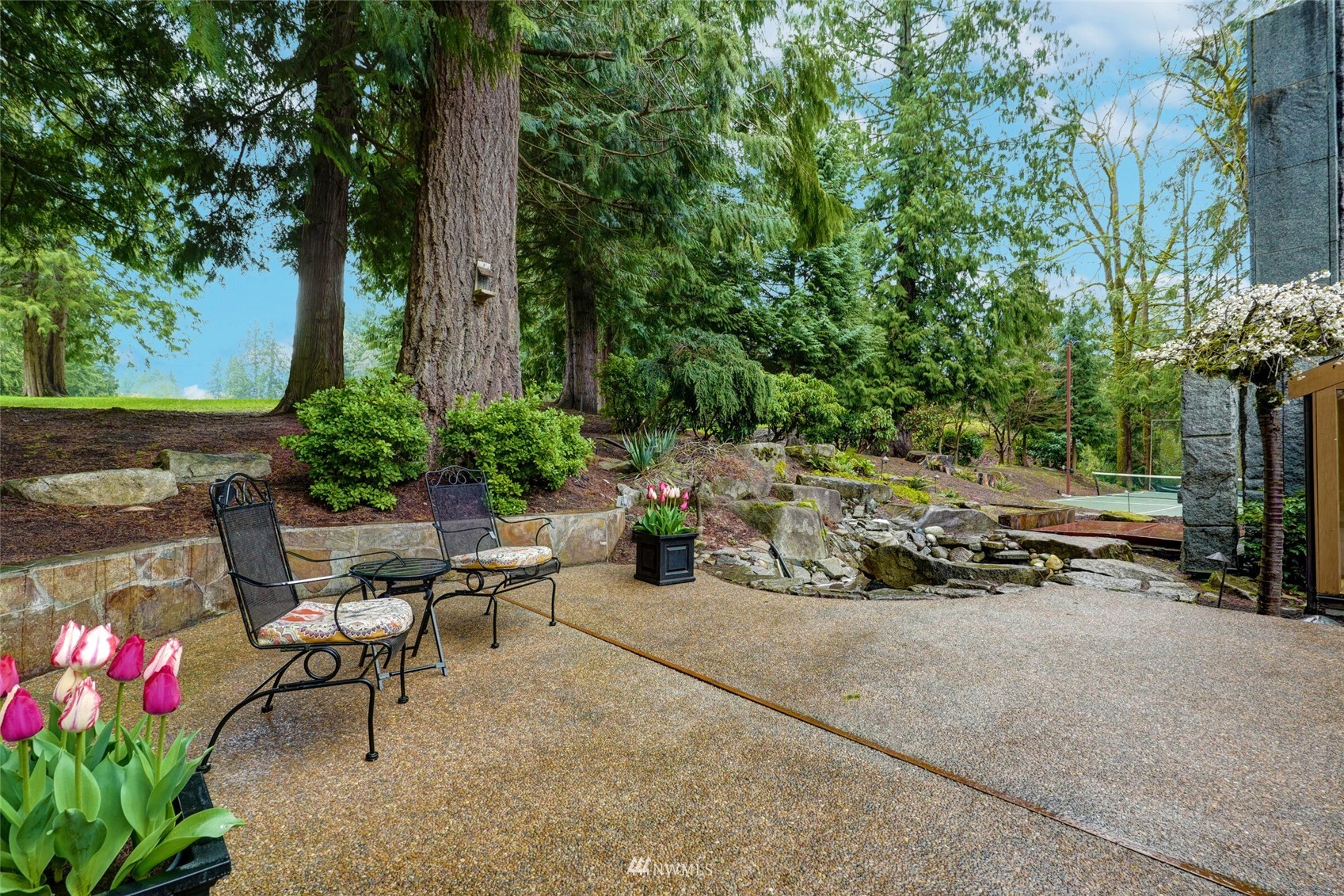 2315 216th Place Northeast Sammamish, WA 98074 - Photo 30 of 38 a view of a patio with table and chairs potted plants and large tree