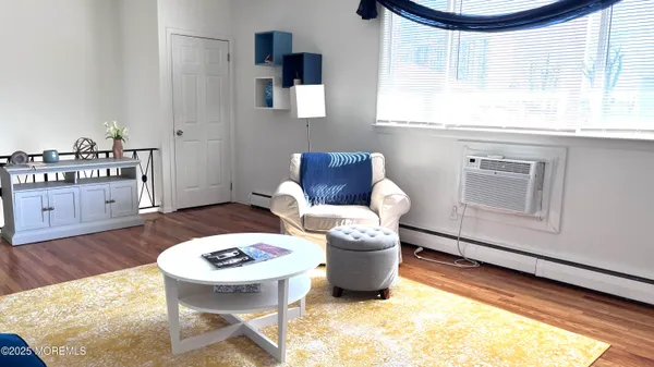 a living room with a couch and a table