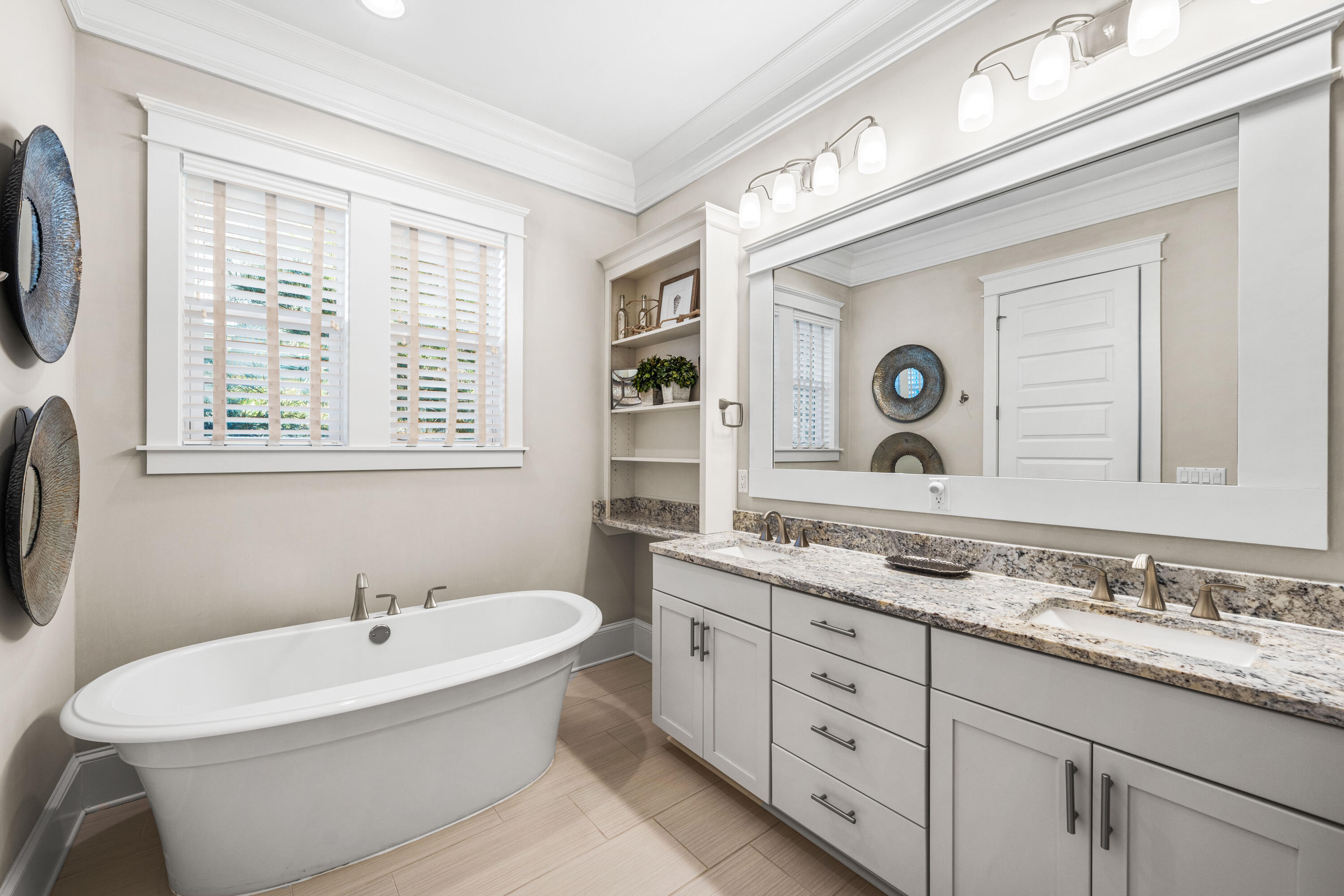 27 Federal Street Inlet Beach, FL 32461 - Photo 31 of 74 a bathroom with a granite countertop sink mirror and bathtub