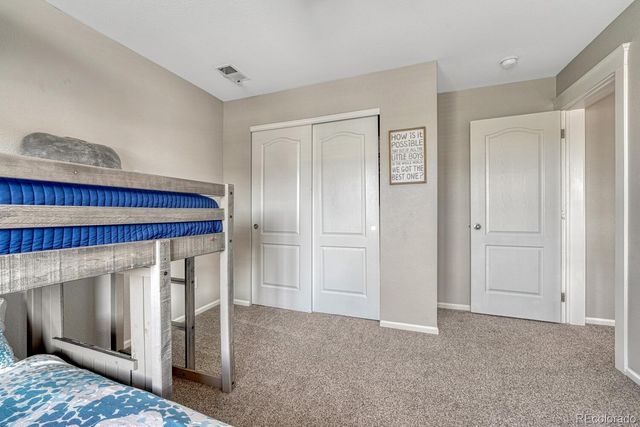 a view of a bedroom with wooden floor and closet