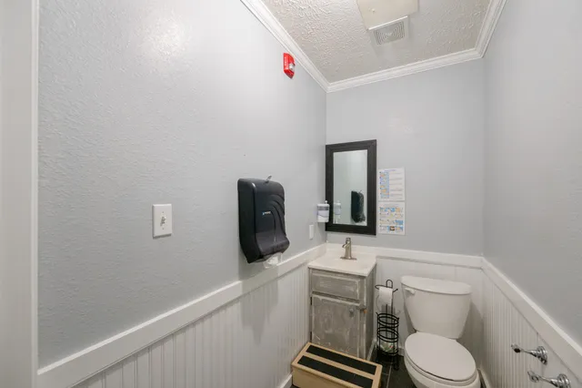 a view of a park with large trees