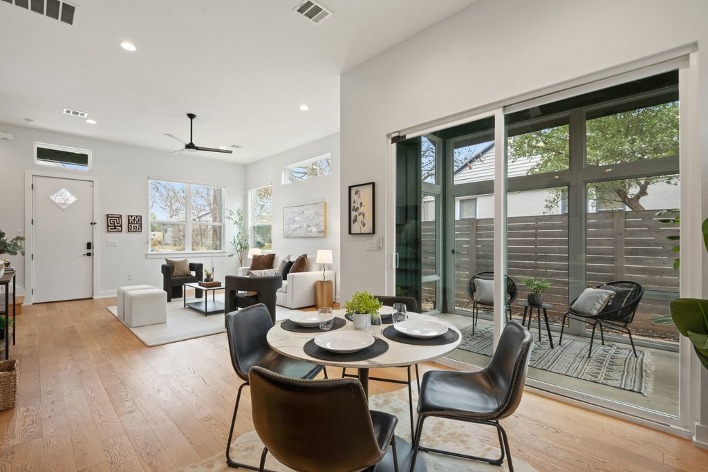 928 East 53rd 1/2 Street, Unit 1 Austin, TX 78751 - Photo 15 of 40 Dining space with light wood-style floors, ceiling fan, and recessed lighting