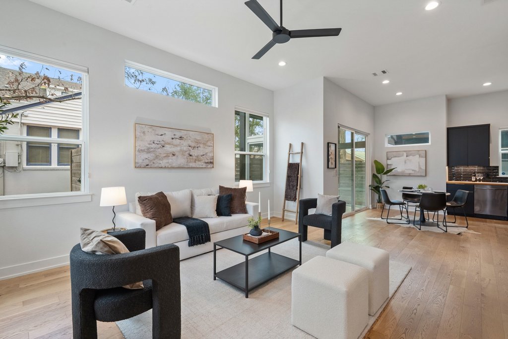 928 East 53rd 1/2 Street, Unit 1 Austin, TX 78751 - Photo 2 of 40 Living area with light wood-style floors, recessed lighting, and a ceiling fan