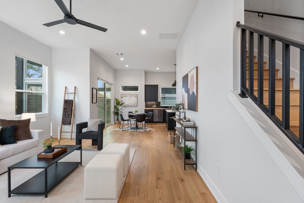 928 East 53rd 1/2 Street, Unit 1 Austin, TX 78751 - Photo 8 of 40 Living room featuring light wood-type flooring, recessed lighting, and ceiling fan