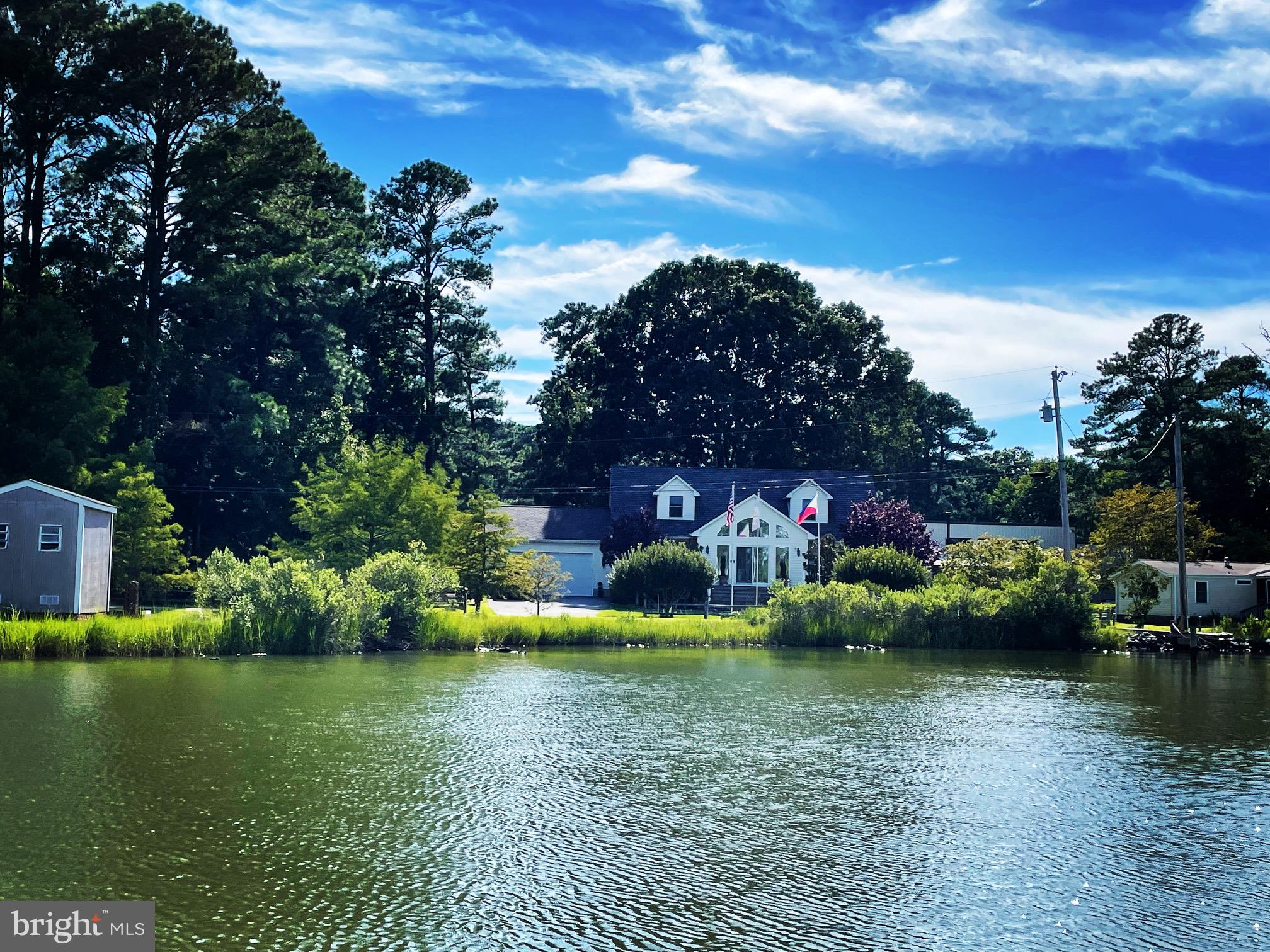 a view of a lake with houses