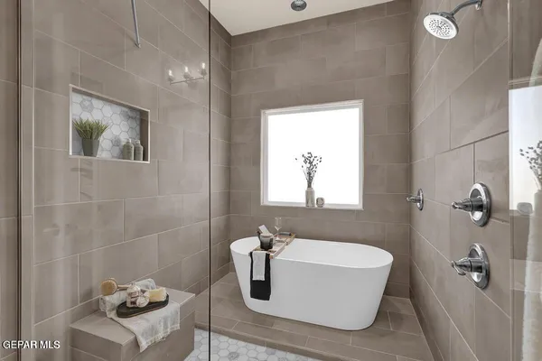 a bathroom with a bathtub
