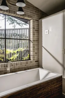 a bathroom with a bathtub