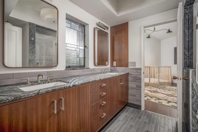 a view of a garden with a building in the background