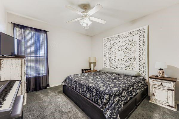 602 Christa Street Ovilla, TX 75154 - Photo 16 of 23 Bedroom with dark carpet and ceiling fan