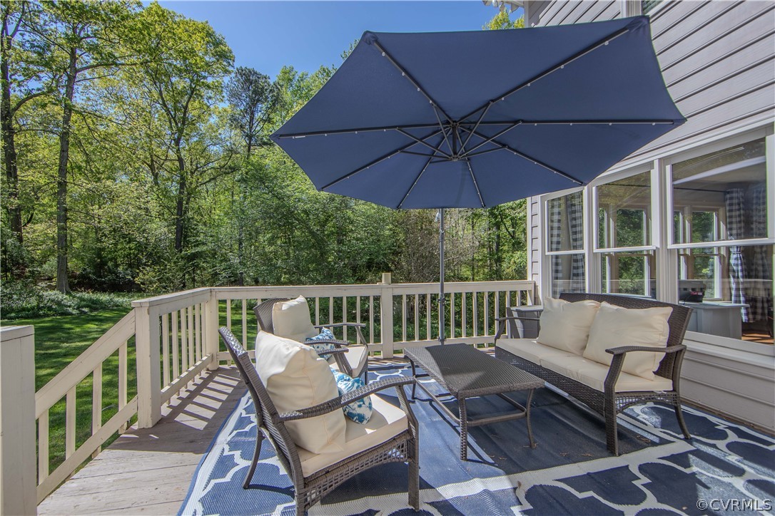 11360 Glendevon Road Chesterfield, VA 23838 - Photo 14 of 43 Wooden terrace with an outdoor hangout area overlo
