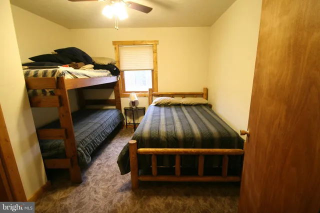 a living room with a bed furniture and a fireplace