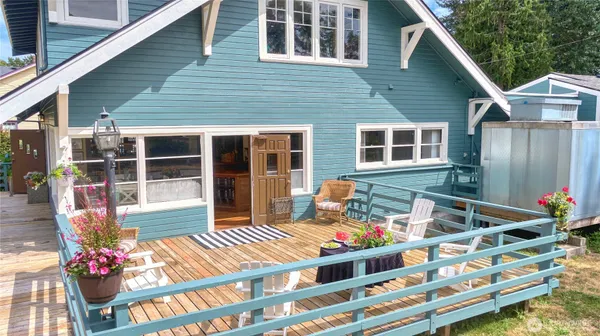 a front view of a house with patio
