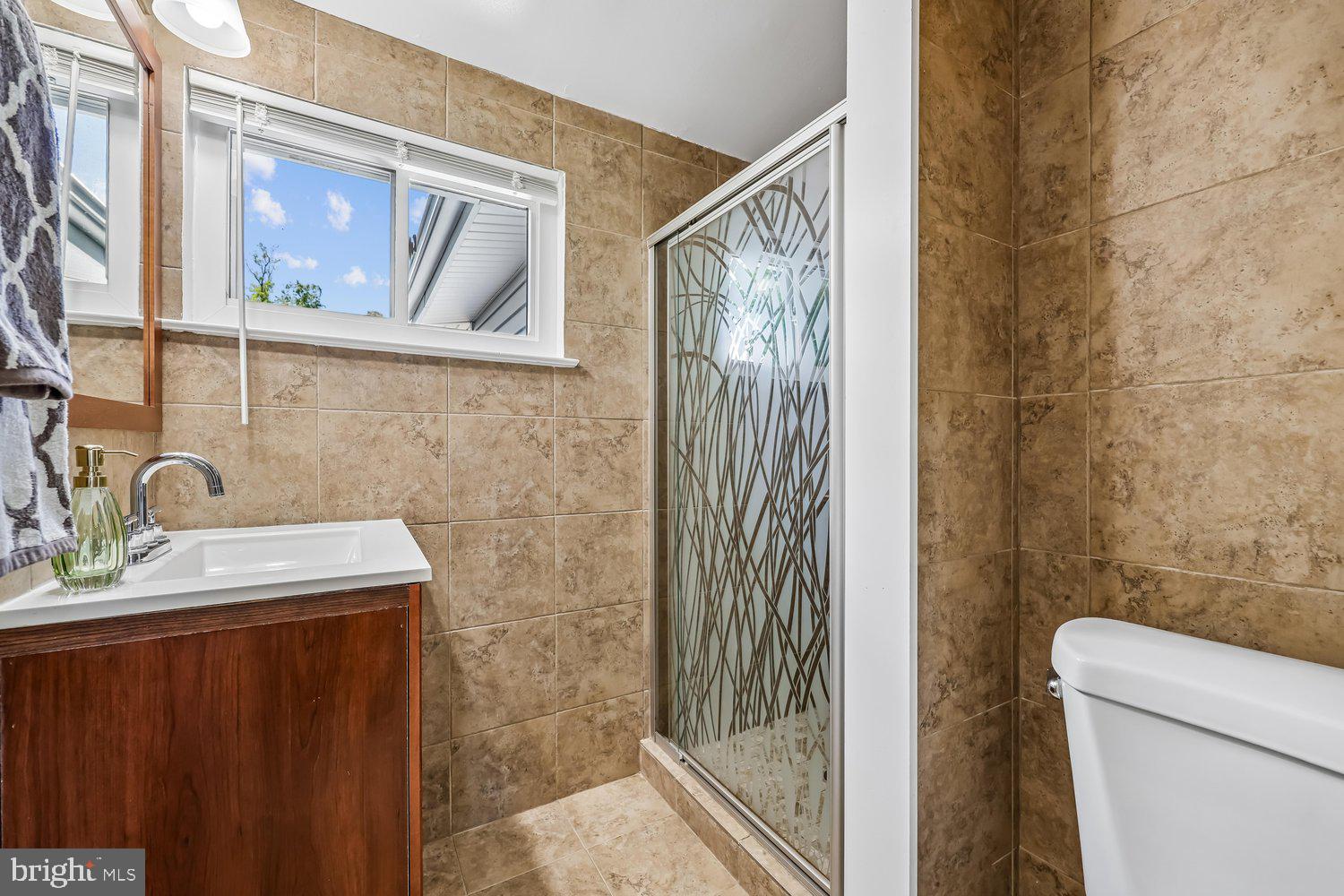 300 Gilsan Court Silver Spring, MD 20902 - Photo 68 of 117 a bathroom with a sink a toilet a mirror and shower