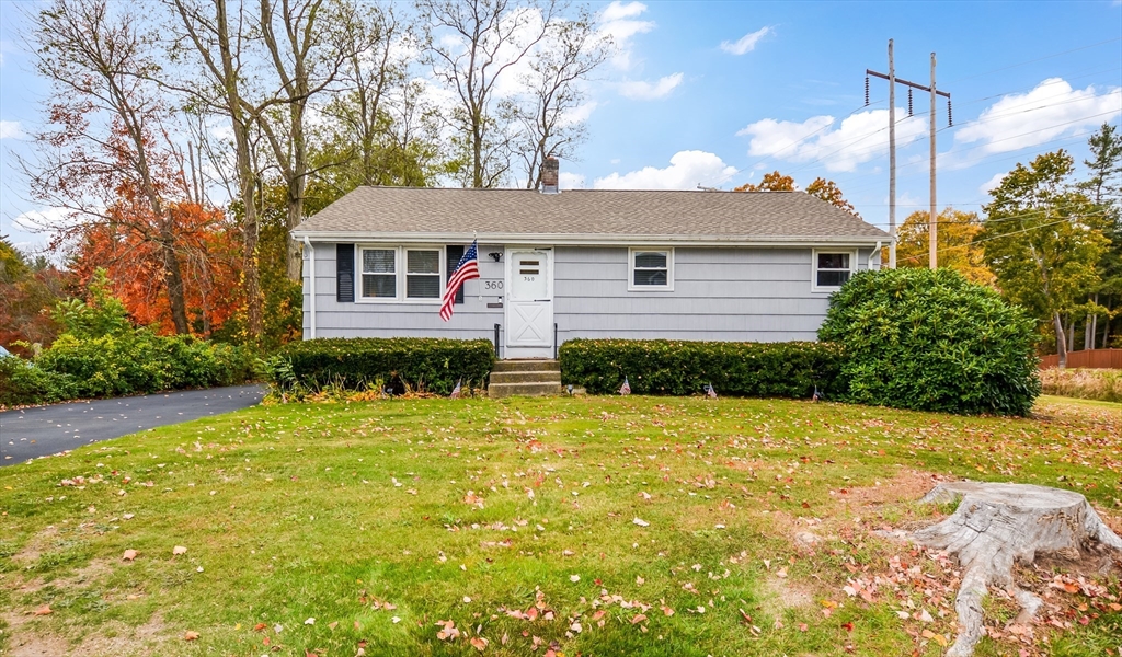 a front view of house with yard and trees