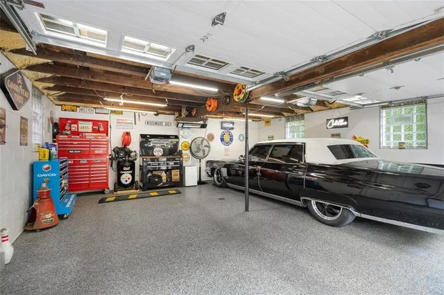 a car is parked in a garage