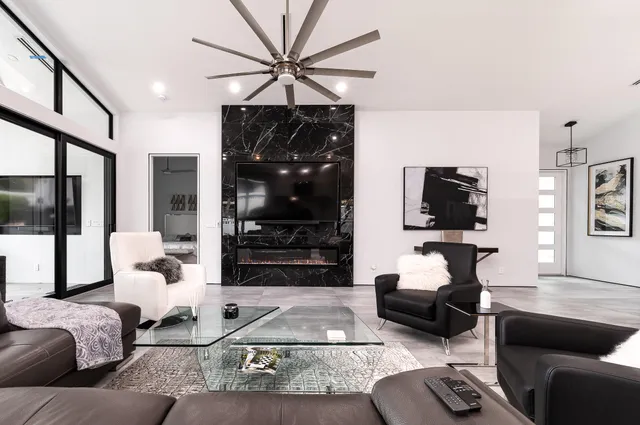 a view of a kitchen with furniture and window