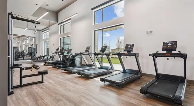 a view of a room with gym equipment