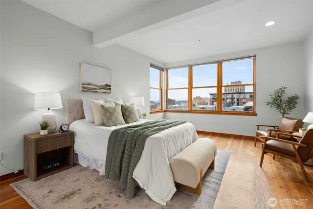 a bed room with a bed and a couch