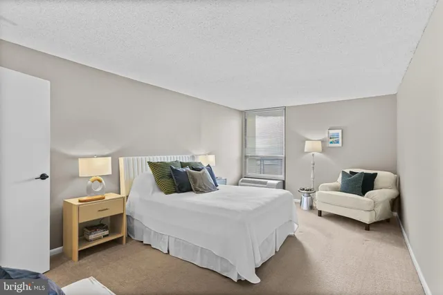 a bedroom with a bed and a couch