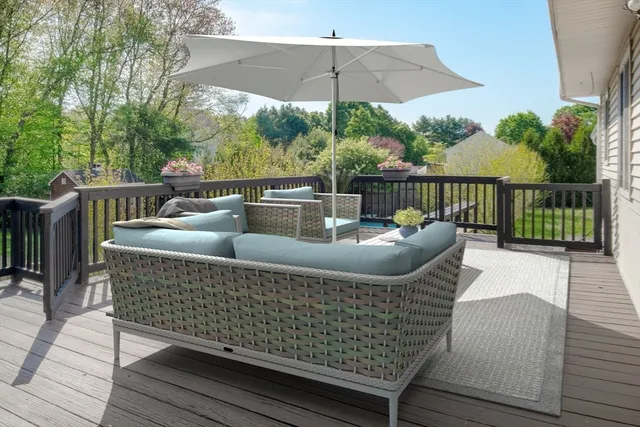 a view of balcony with furniture