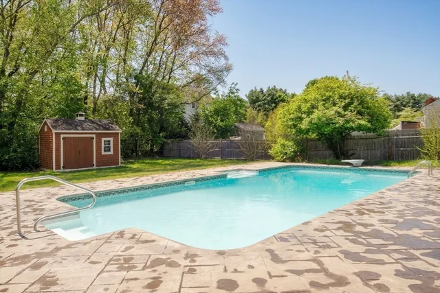 a view of a swimming pool with a backyard