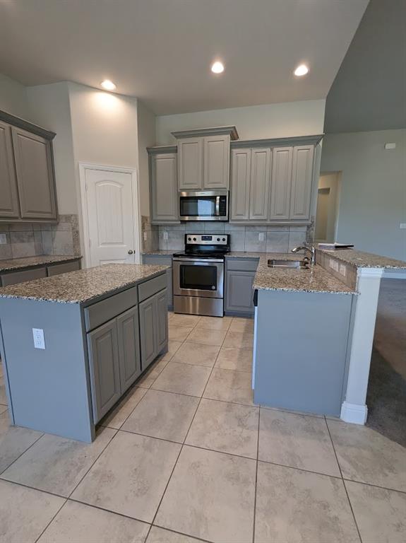 3741 Cecelia Lane Forest Hill, TX 76140 - Photo 3 of 16 a kitchen with kitchen island granite countertop a sink counter top space appliances and cabinets