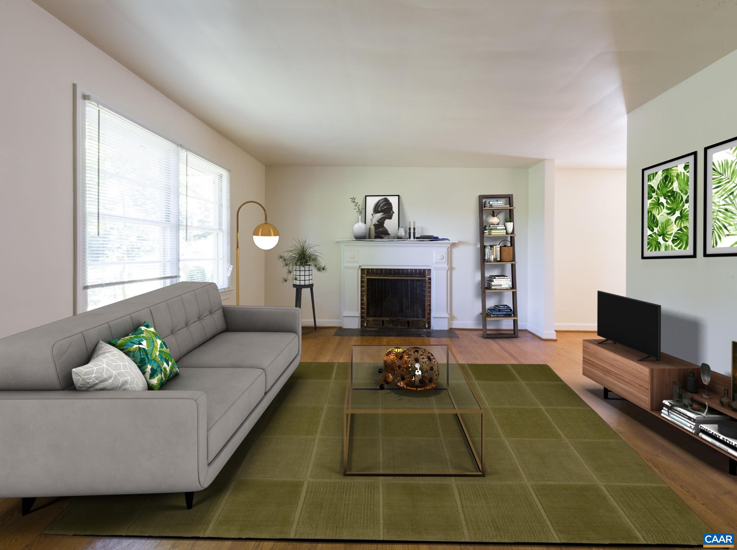 821 Cabell Avenue, Unit A&B Charlottesville, VA 22903 - Photo 2 of 27 a living room with furniture a flat screen tv and a fireplace