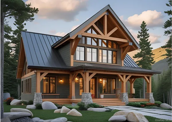 a front view of a house with entryway and a garden