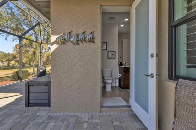 a view of a swimming pool with a balcony