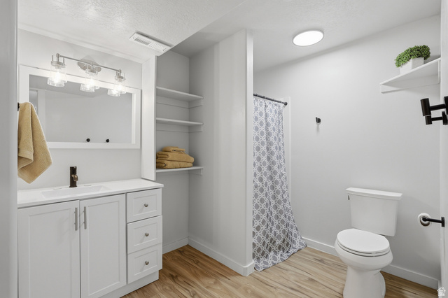625 East 100 South Ephraim, UT 84627 - Photo 22 of 26 Bathroom featuring a white vanity with integrated sink, brushed nickel faucet, and wood-finish flooring