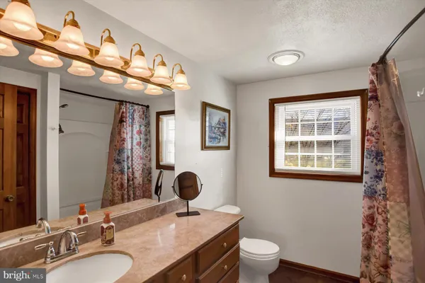 a bathroom with a sink toilet and window