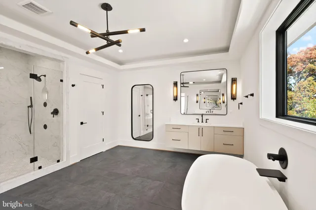 a view of a livingroom with chandelier