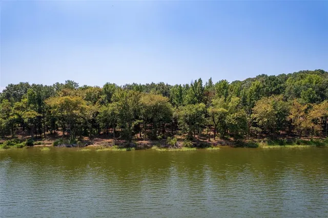 a view of a lake with houses in the back