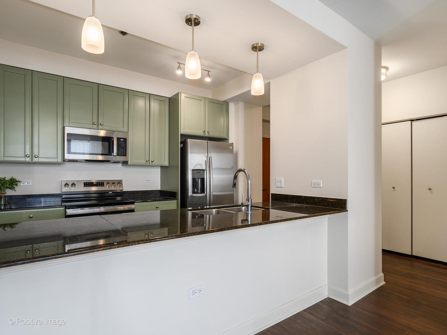 1335 South Prairie Avenue, Unit 2009 Chicago, IL 60605 - Photo 6 of 30 a kitchen with stainless steel appliances granite countertop a refrigerator a stove a sink and a microwave